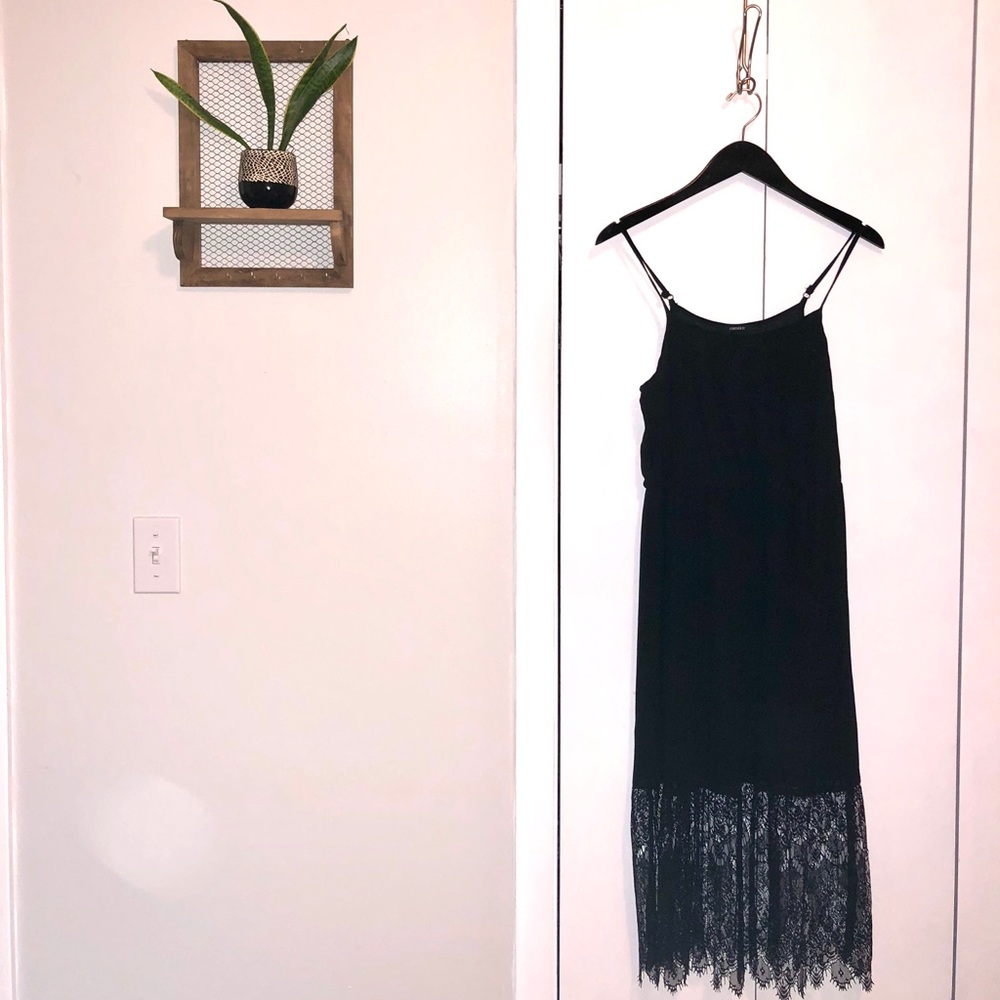 Black midi dress with lace detail